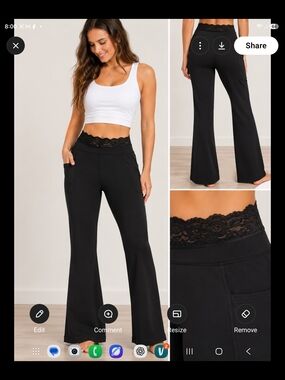 HALARA Black Lace-Waist Flare Pants